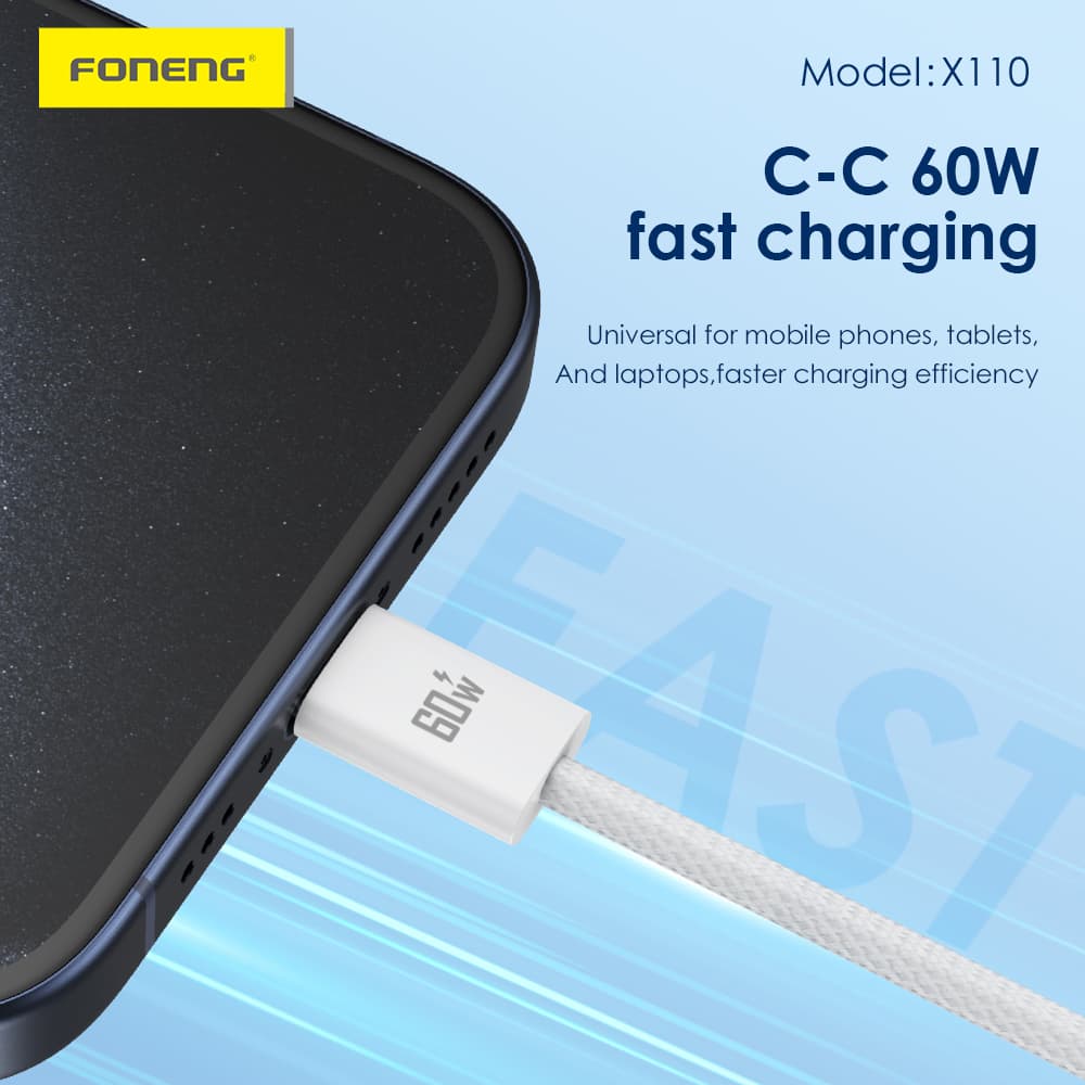 Foneng Kabel X110 - typ C na typ C - PD 60W 3A 1,2 metru bílý - náhled 3