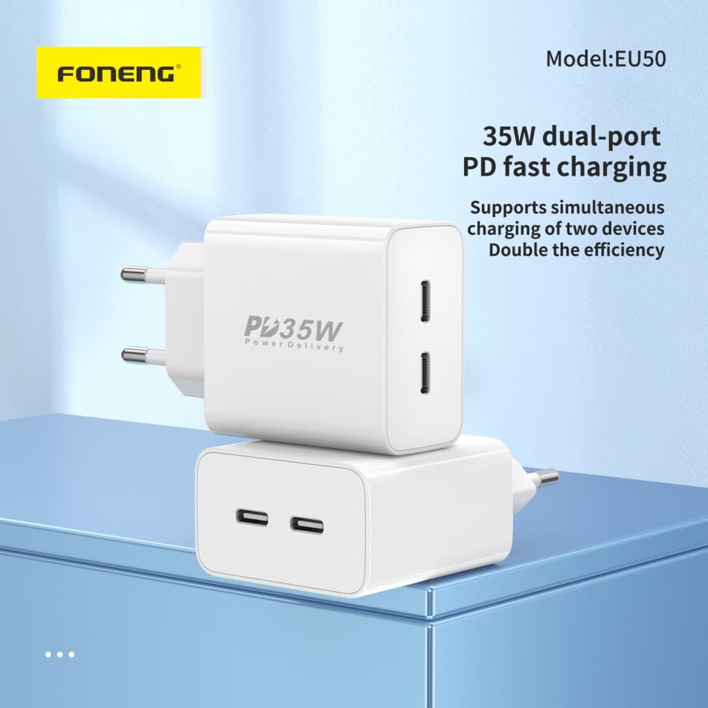 Adaptér Foneng EU50 - 2xTyp C - PD 35W 3A bílý - náhled 3