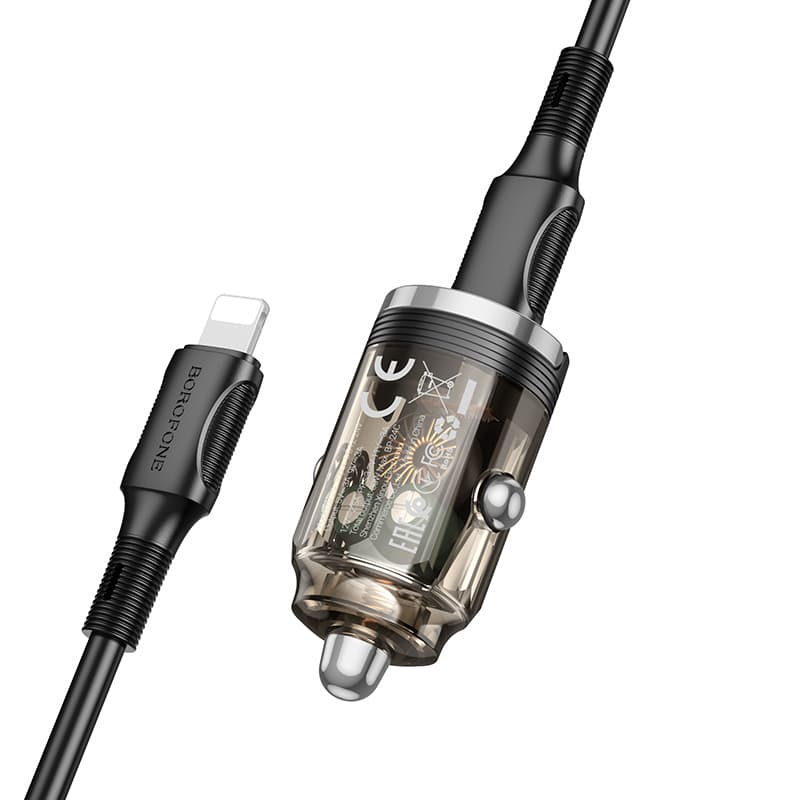Rychlonabíječka do auta Borofone BZ29 vč. datového kabelu Lightning 30W transparentní-černá - náhled 3
