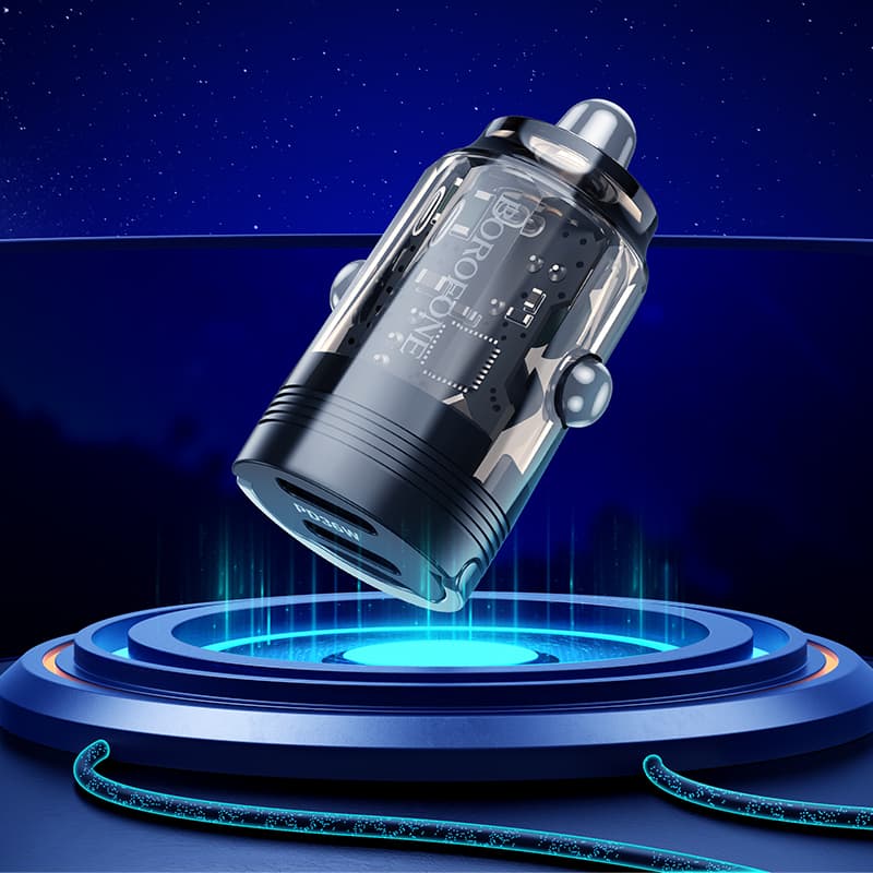 Rychlonabíječka do auta Borofone BZ29B vč. datového kabelu Lightning Dual 36W transparentní-černá - náhled 3
