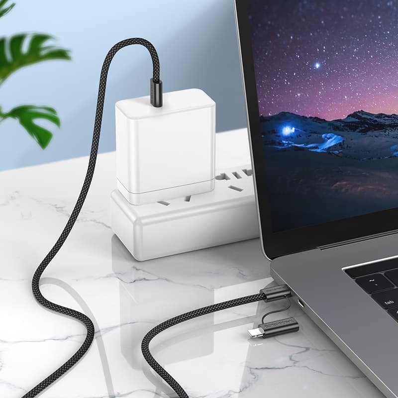 Datový kabel Borofone BX104 Primo - Type C na Type C + Lightning - 60W 3A 1 metr černý - náhled 3