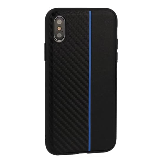 Pouzdro MOTO CARBON pro Samsung Galaxy A6 Plus 2018 černé s modrým pruhem - náhled 3