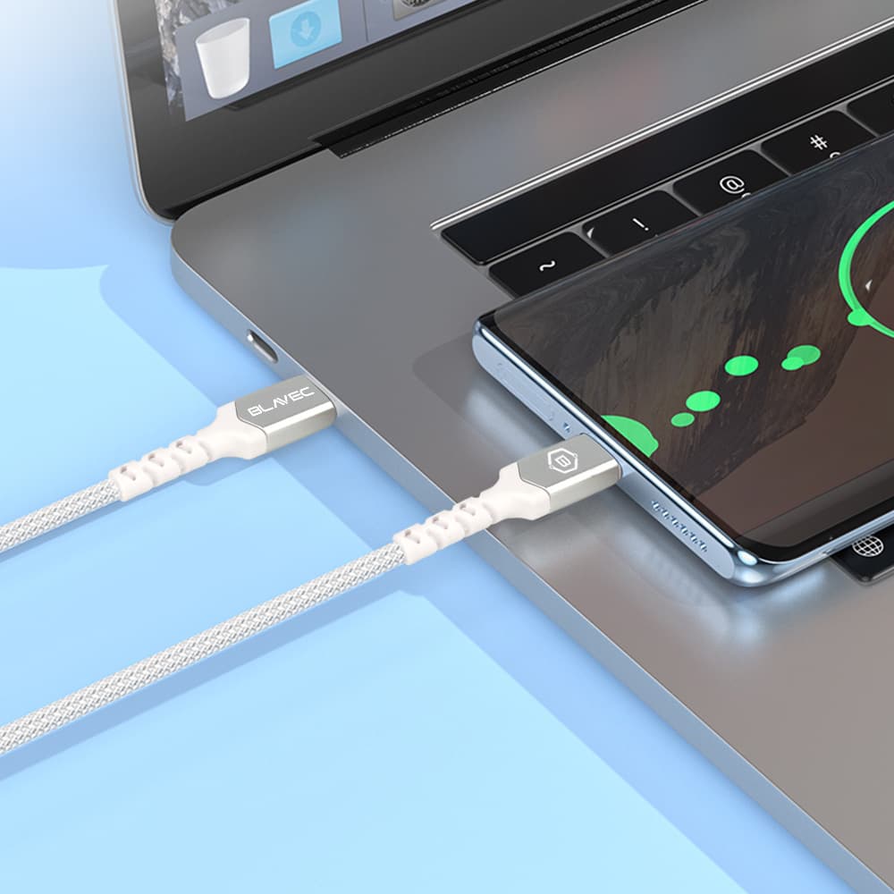 Datový kabel Blavec Raptor Braided - typ C na typ C - PD 60W 3A 0,5m (CRA-CC3WS05) bílo-stříbrný - náhled 3