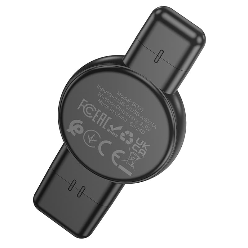 Bezdrátová nabíječka Borofone BQ31 Portable 2,5W pro iWatch 1-9, SE-SE2, Samsung Ultra-Ultra2 černá - náhled 3