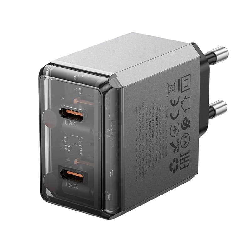 Adaptér Borofone BN21 Lena s funkcí rychlonabíjení Dual 40W šedý - náhled 3