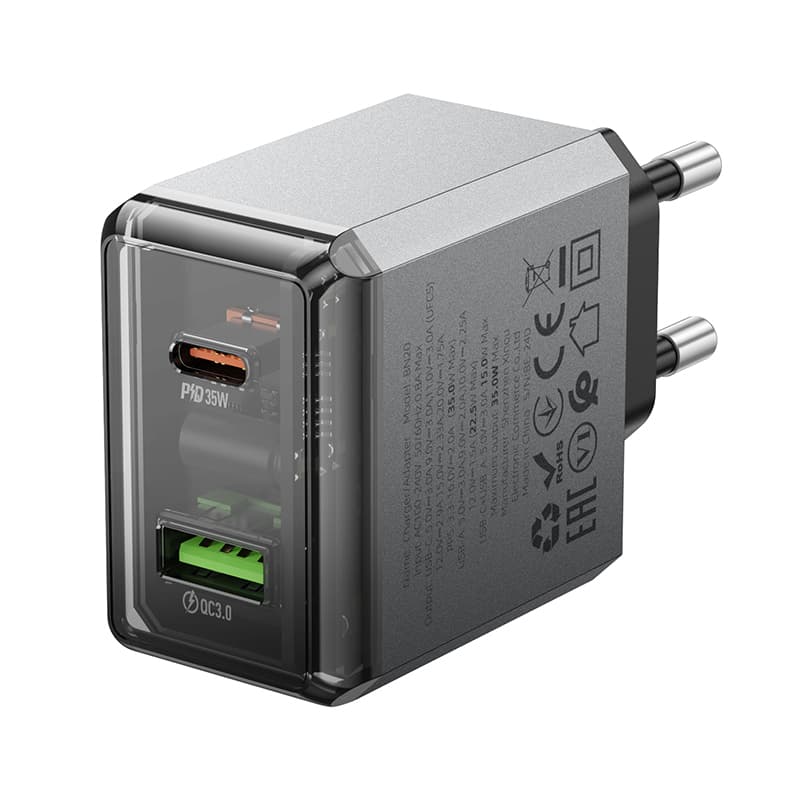 Adaptér Borofone BN20 Lena s funkcí rychlonabíjení Dual 35W šedý - náhled 3