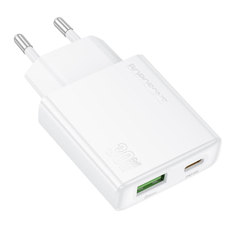Adaptér Borofone BN25 Wish (Ultra Thin) s funkcí rychlonabíjení Dual 30W bílý - náhled 3