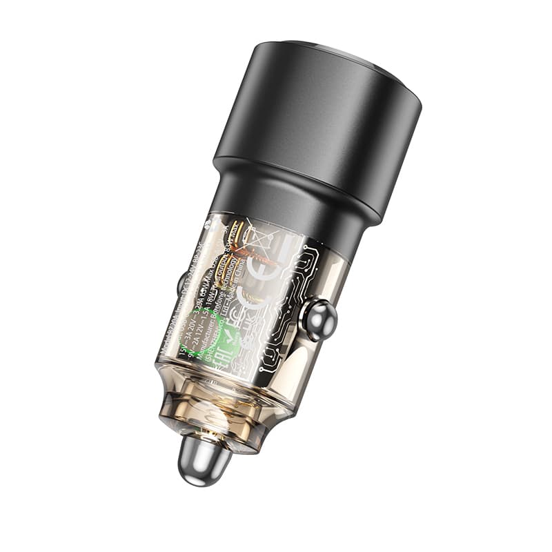 Adaptér do auta Borofone BZ20A Smart s funkcí rychlonabíjení Dual 65W transparentní-černý - náhled 3