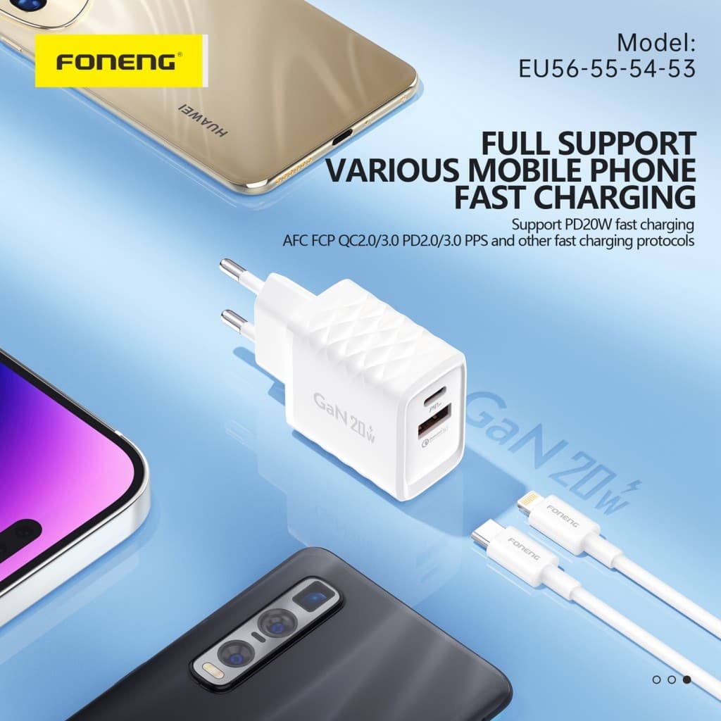 Adaptér Foneng EU56 GaN s funkcí rychlonabíjení Dual 20W bílý - náhled 3