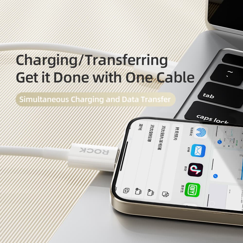 Datový kabel Rock Cable P8 Basic Series USB-C - USB-C PD 60W 3A 1m bílý - náhled 3