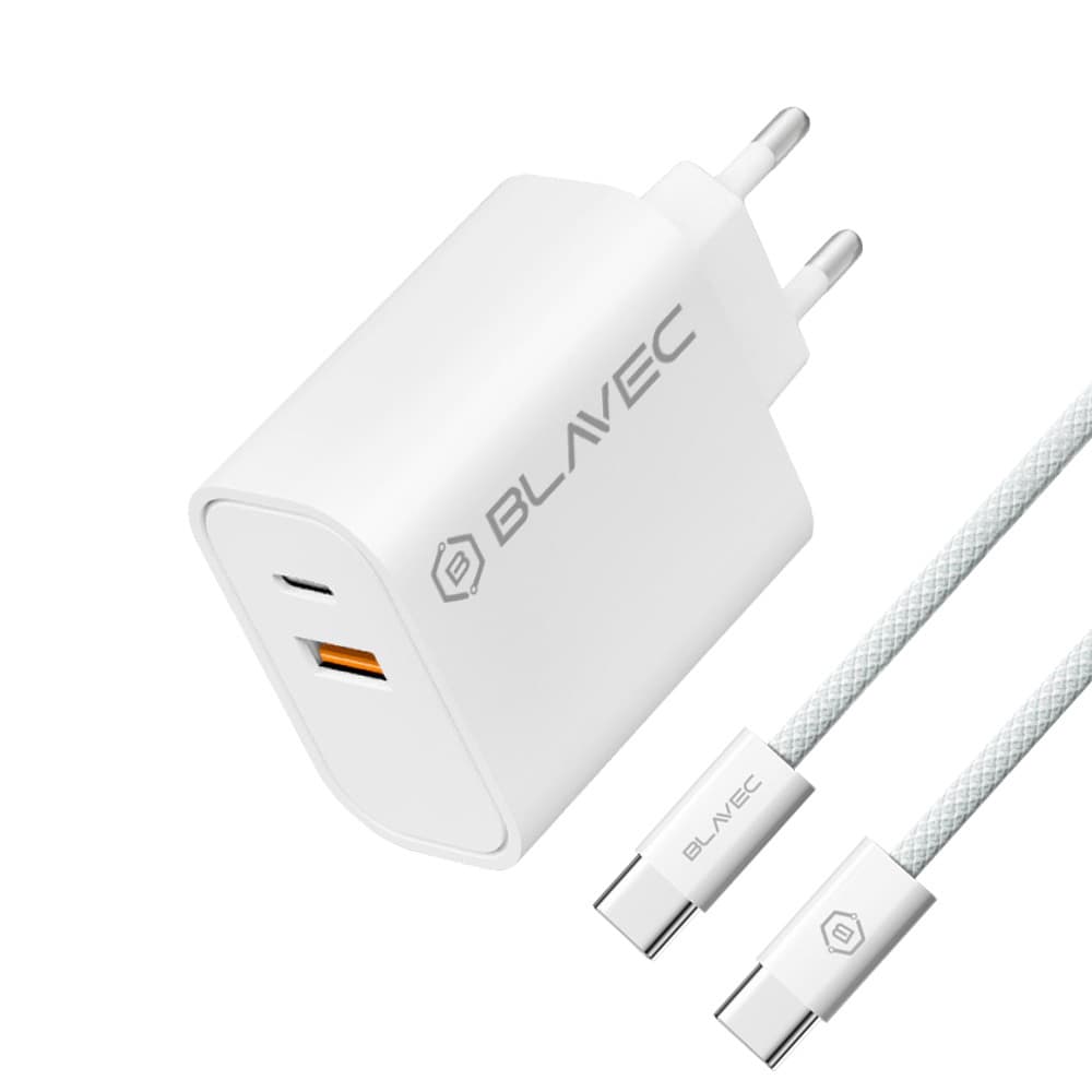 Rychlonabíječka Blavec BC2 s USB-C datovým kabelem Dual 20W (TCBC2-UCW20+CC) bílá - náhled 3