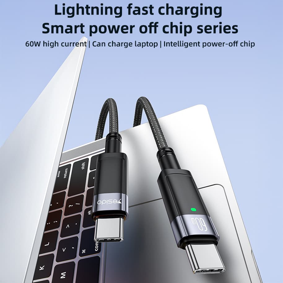 Datový kabel Yesido CA160 Braided USB-C - USB-C PD 60W 1,2m černý - náhled 3
