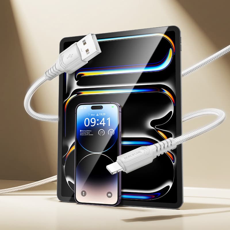 Datový kabel Borofone BX116 Certain USB-A - Lightning 2,4A 1m bílý - náhled 3