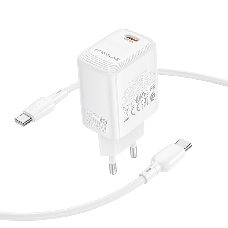 Rychlonabíječka Borofone BN26 Fuente s datovým kabelem USB-C 20W bílá - náhled 3