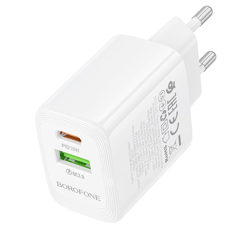 Adaptér Borofone BN27 Fuente s funkcí rychlonabíjení 20W Dual bílý - náhled 3