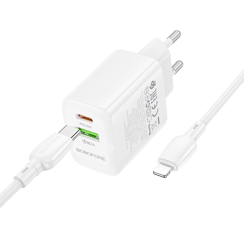 Rychlonabíječka Borofone BN27 Fuente s datovým kabelem Lightning 20W Dual bílá - náhled 3