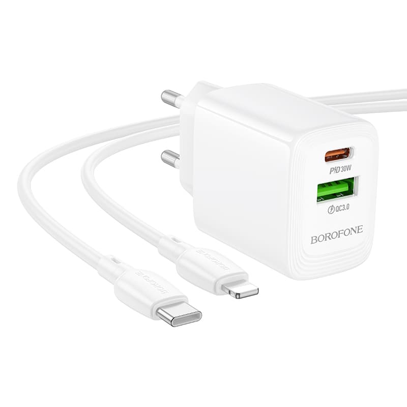 Rychlonabíječka Borofone BN29 Fuente s datovým kabelem Lightning 30W Dual bílá - náhled 3