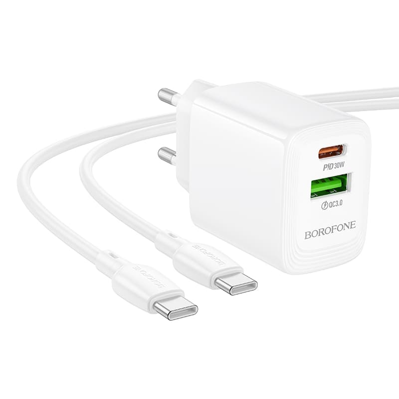 Rychlonabíječka Borofone BN29 Fuente s datovým kabelem USB-C 30W Dual bílá - náhled 3