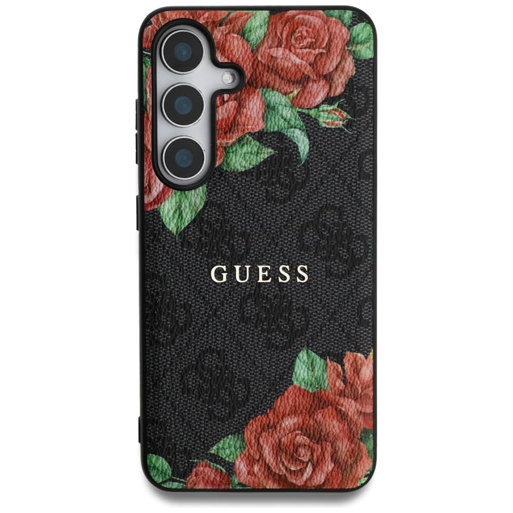 Originální zadní kryt GUESS Leather 4G Flowers Print Metal Classic Logo MagSafe do Samsung Galaxy S25 black - náhled 3