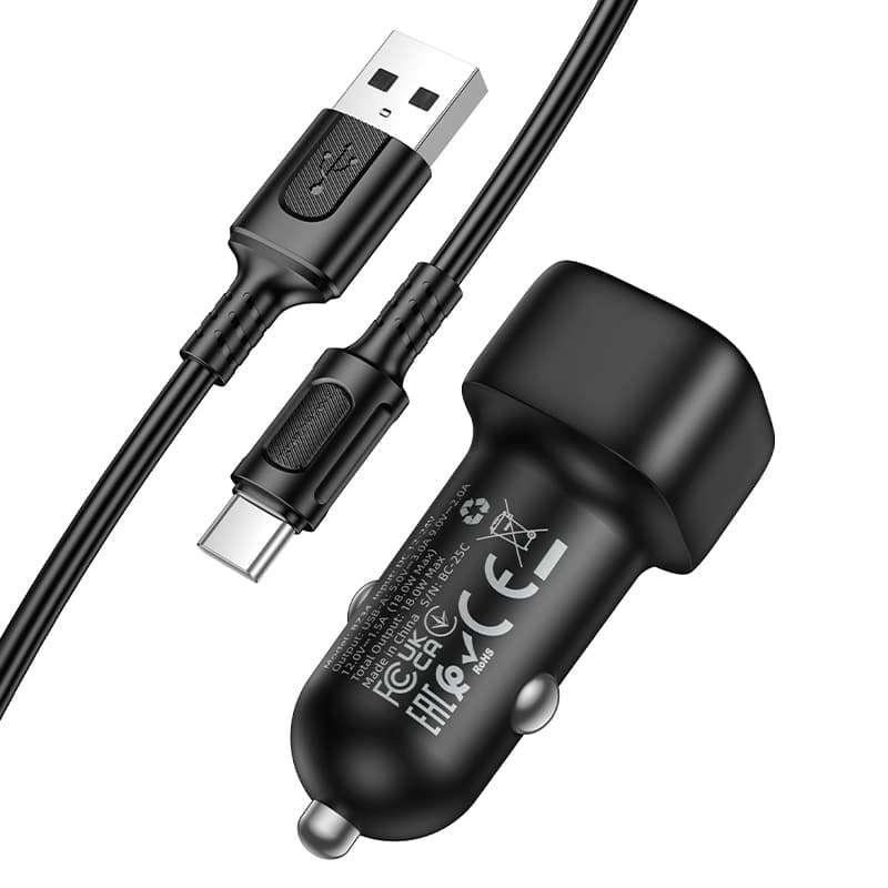 Rychlonabíječka do auta Borofone BZ34 Cloud USB-A QC 3.0 18W + datový kabel USB-C černá - náhled 3
