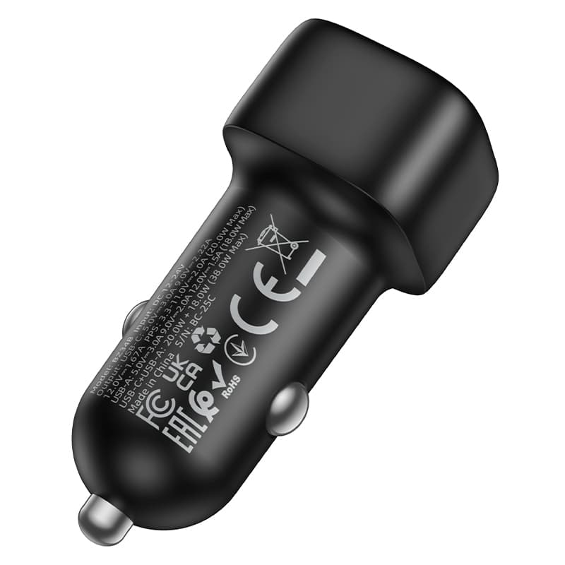 Adaptér do auta Borofone BZ34B Cloud s funkcí rychlonabíjení USB-A+USB-C QC 3.0 PD 38W černý - náhled 3