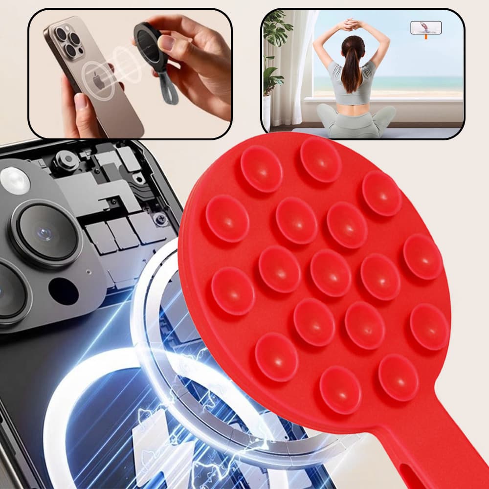 Magnetický držák na mobil s kroužkem Silicone MSH9 red - náhled 3