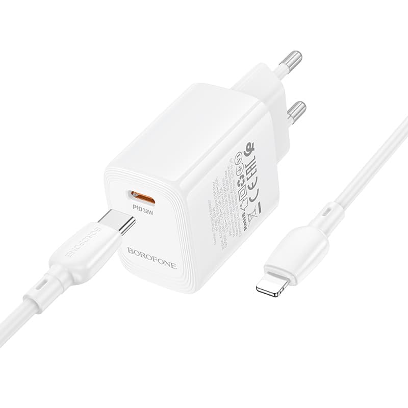Rychlonabíječka Borofone BN28 Fuente PD s datovým kabelem Lightning 30W bílá - náhled 3