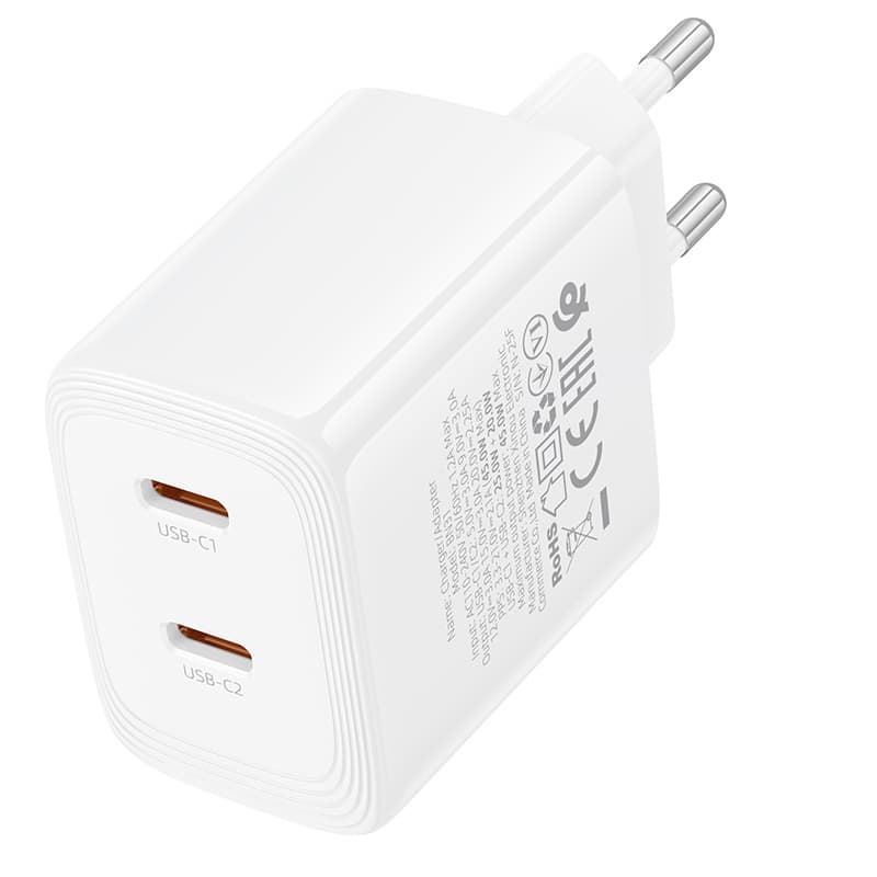 Cestovní adaptér Borofone BN31 Cargador GaN 2xType C - QC 3.0 PD 45W bílý - náhled 3