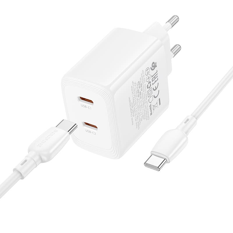 Rychlonabíječka Borofone BN31 Cargador GaN 2xType C - QC 3.0 PD 45W s kabelem Type C bílá - náhled 3