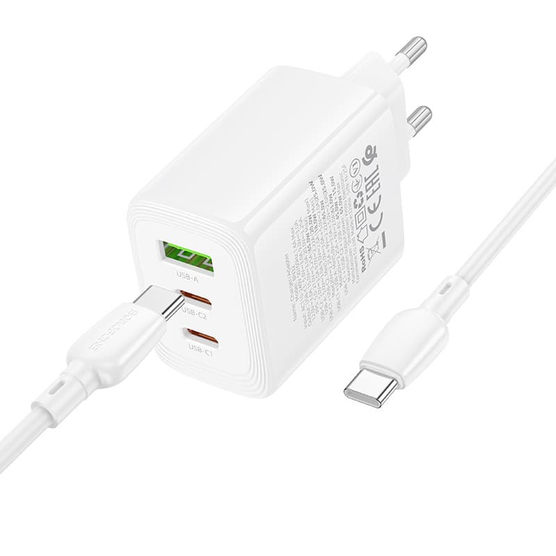 Nabíječka Borofone BN32 Cargador GaN – USB + 2xType C – QC 3.0 PD 65W s Type C na Type C bílá - náhled 3