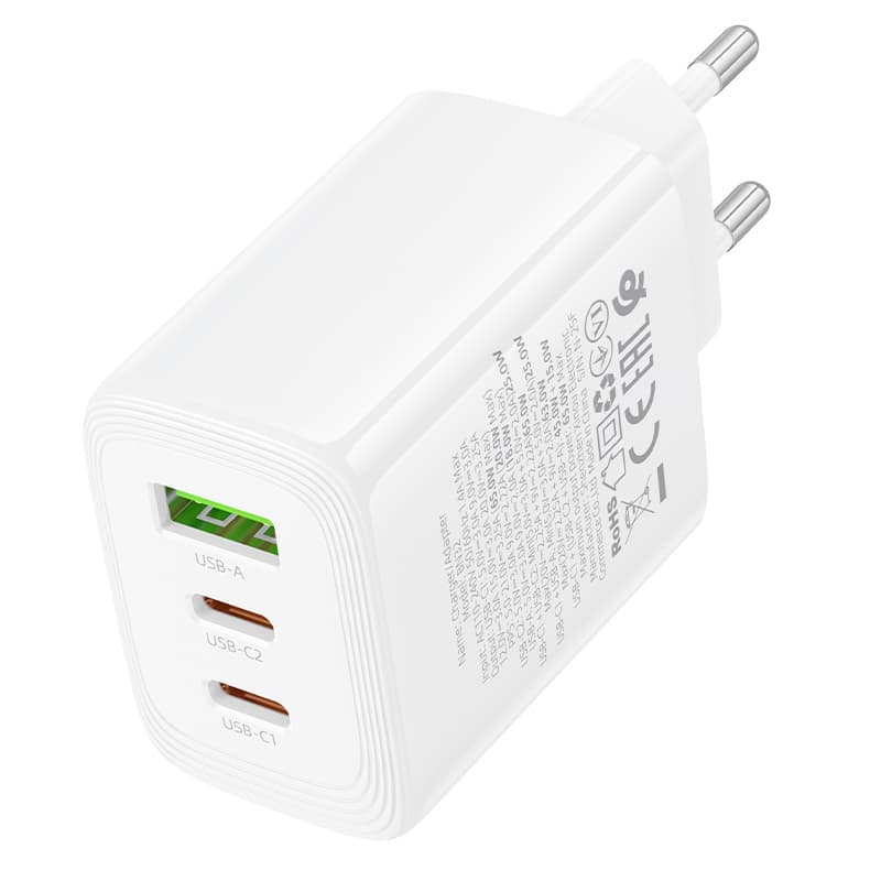 Adaptér Borofone BN32 Cargador GaN – USB + 2×Type C – QC 3.0 PD 65W bílý - náhled 3