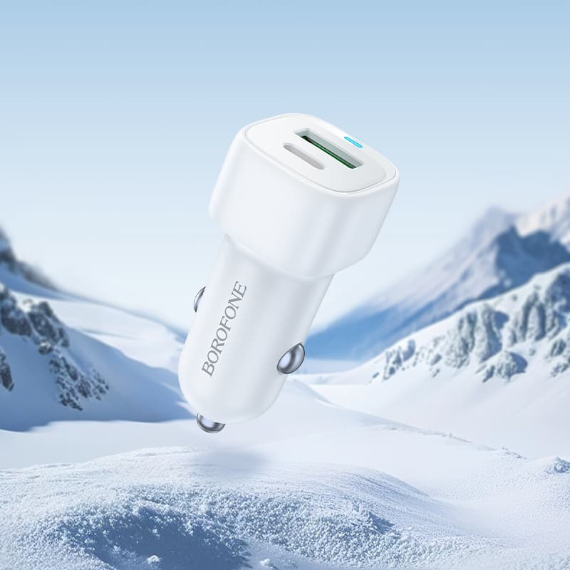Nabíječka do auta Borofone BZ34B Cloud - USB + Type C - QC 3.0 PD 38W bílá - náhled 3