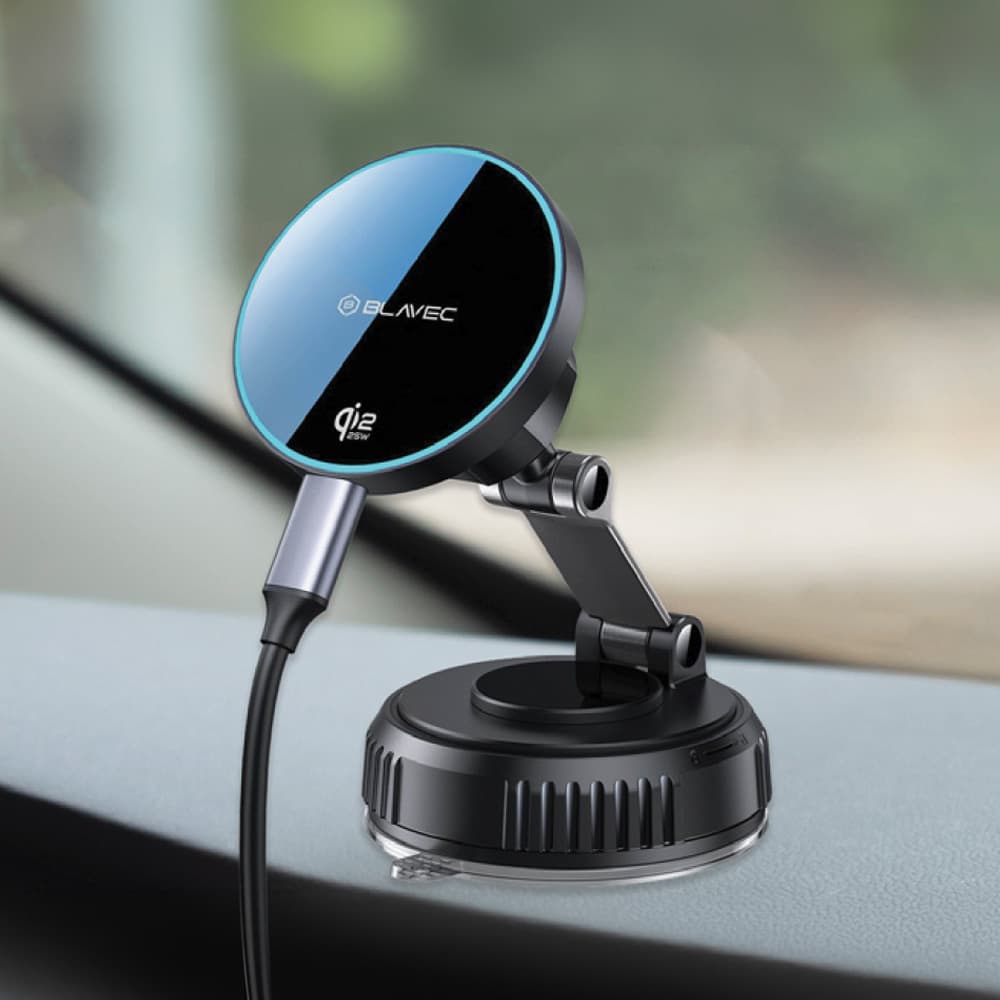 Držák do auta Blavec BHC-02 Qi2 25W Vacum Magnetic s bezdrátovým nabíjením (BHC02-QI2PMWIB) černý - náhled 3