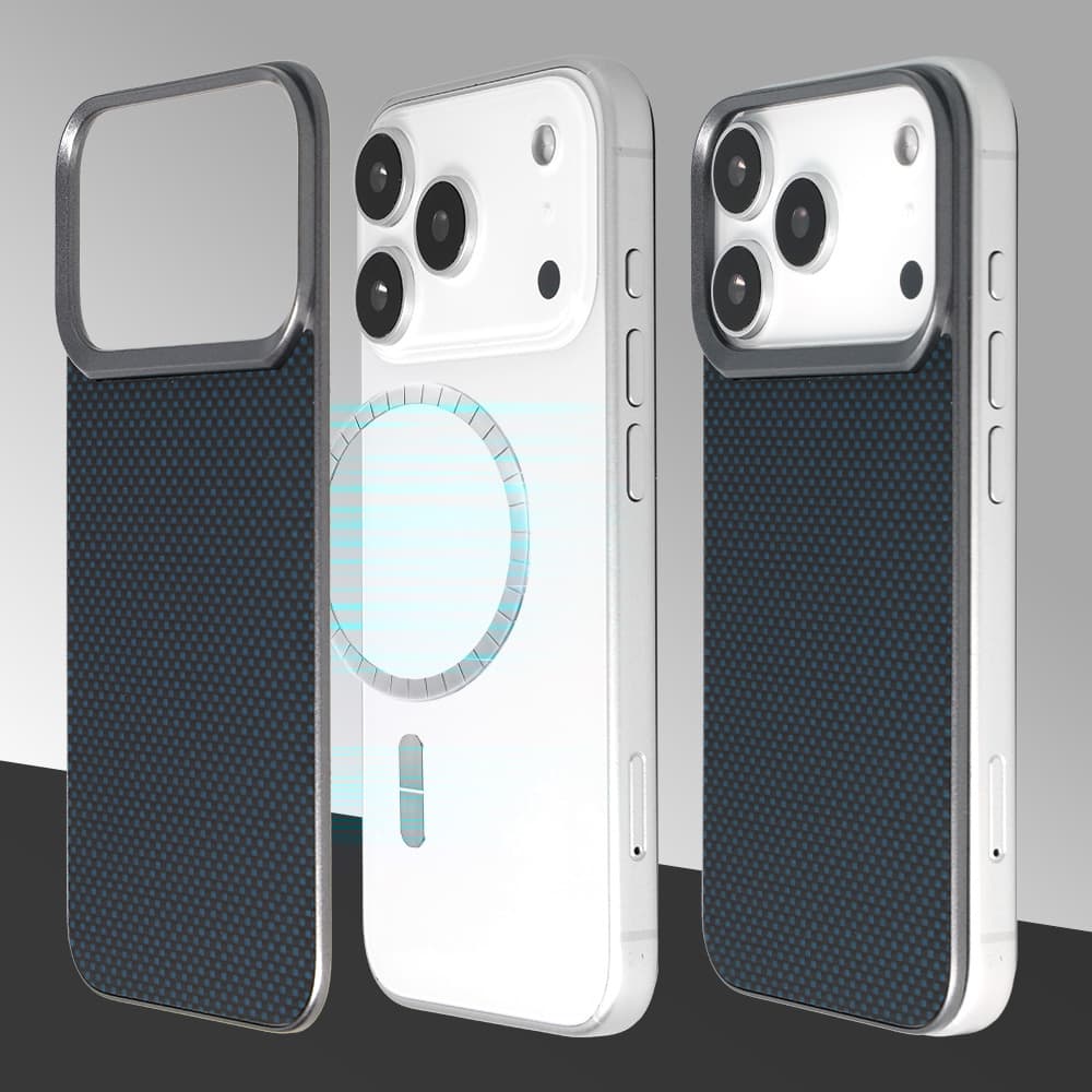 Kryt Liavec Carbon Layer Magsafe z aramidových vláken pro iPhone 17 Pro Max modrý - náhled 3