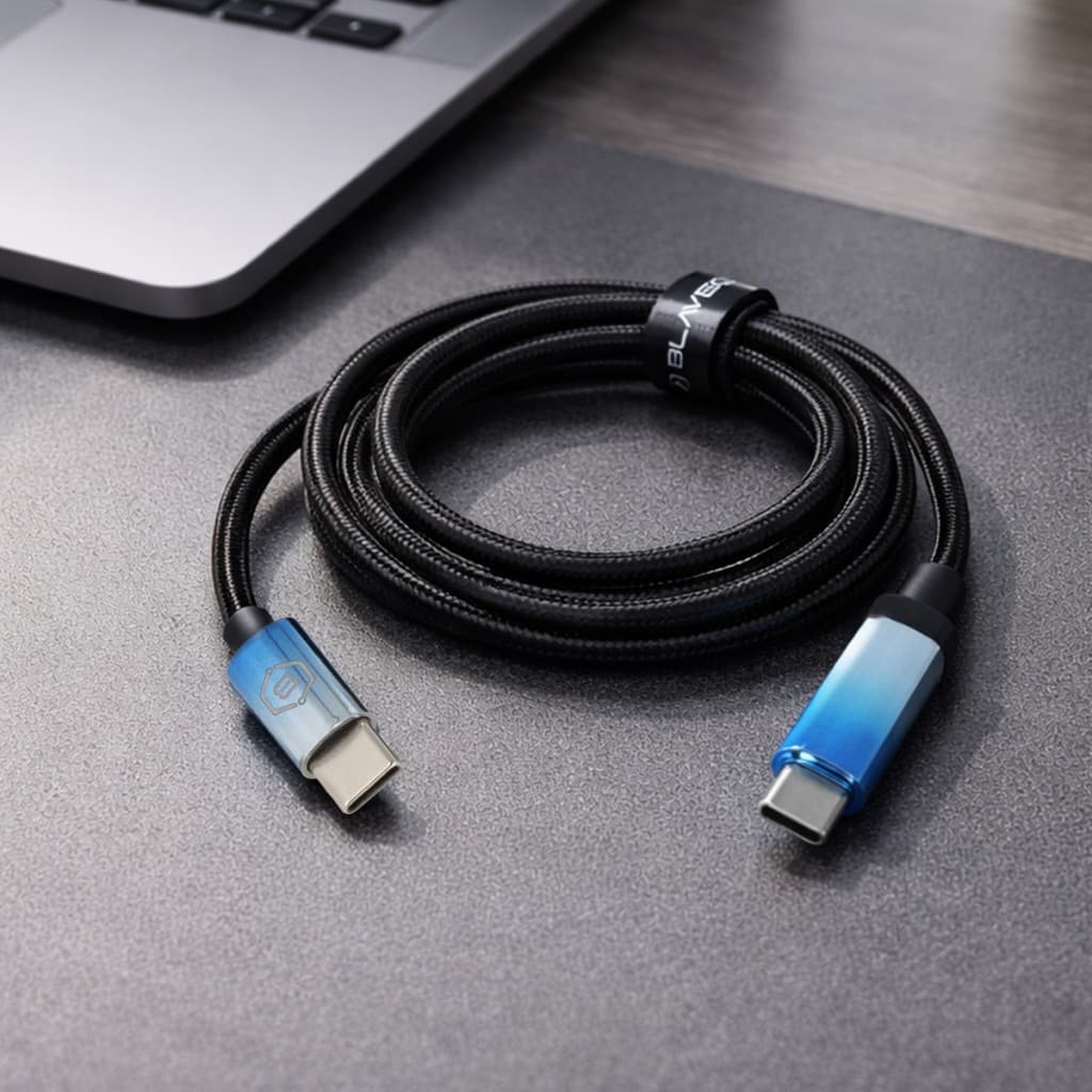 Opletený kabel Blavec Velox - Typ C na Typ C - PD 240W 5A s LED displejem 1,2 metru Apple CarPlay/Android Auto (CVE-CC5B12) černý - náhled 3