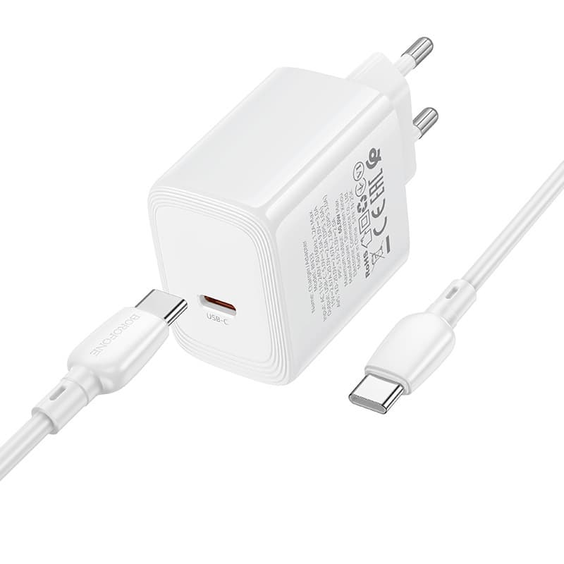 Síťová nabíječka Borofone BN33 Fuente GaN Typ C QC 3.0 PD 40W s kabelem USB-C na USB-C bílá - náhled 3
