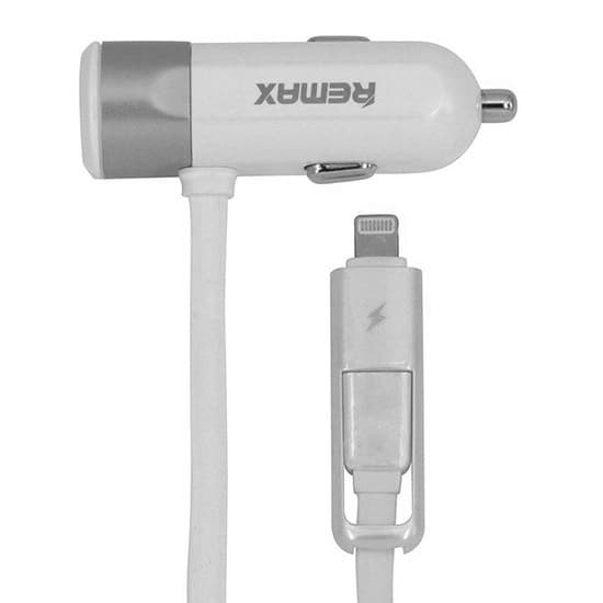 Nabíječka do auta REMAX RCC-102 2v1 vč. microUSB a Lightning datového kabelu stříbrná - náhled 3