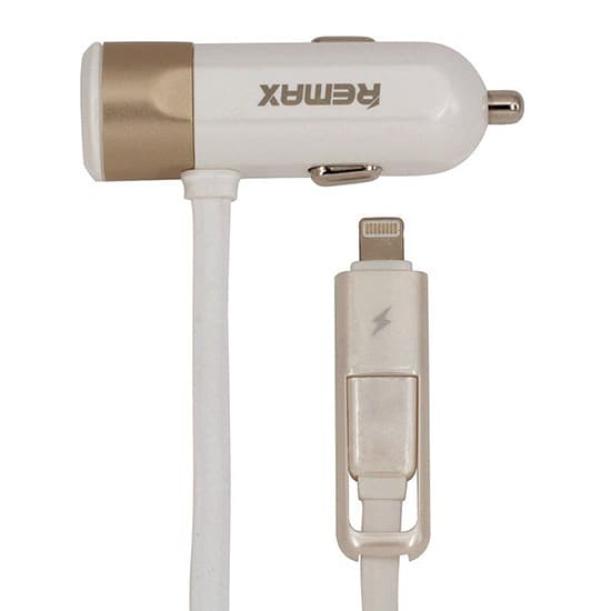 Nabíječka do auta REMAX RCC-102 2v1 vč. microUSB a Lightning datového kabelu zlatá - náhled 3