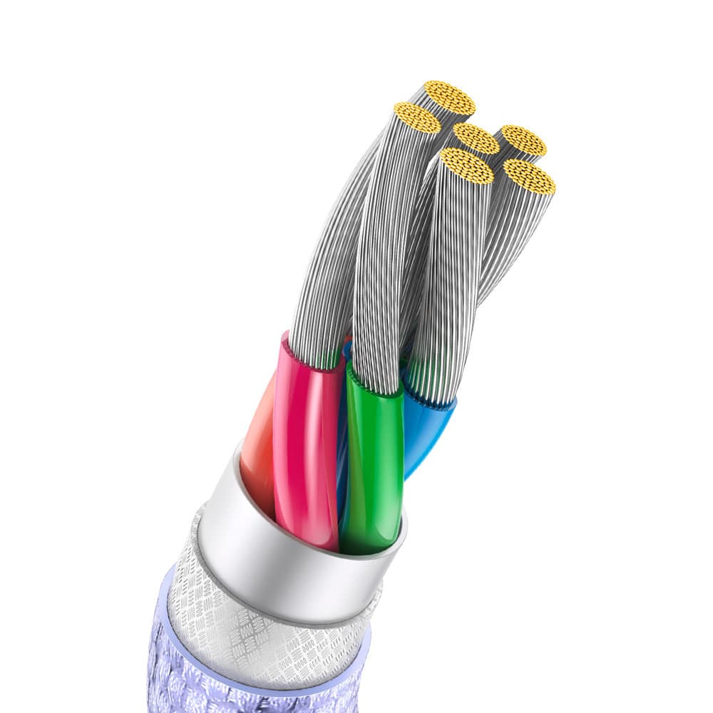 Datový kabel Crystal Shine (CAJY000405) – USB na Type-C, 100W, 1.2m, super rychlé nabíjení, nylonové opletení – fialový - náhled 4