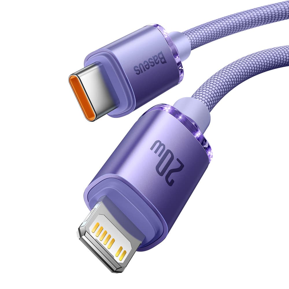 Baseus – datový kabel Crystal Shine (CAJY000305) – Type-C na Lightning, 20W, 2m, nylonový opletený – fialový - náhled 4