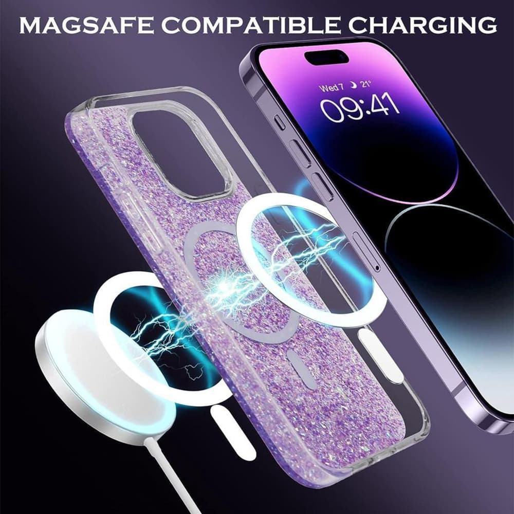 Techsuit Třpytivý Glitter MagSafe iPhone 15 Pro Fialový - náhled 4