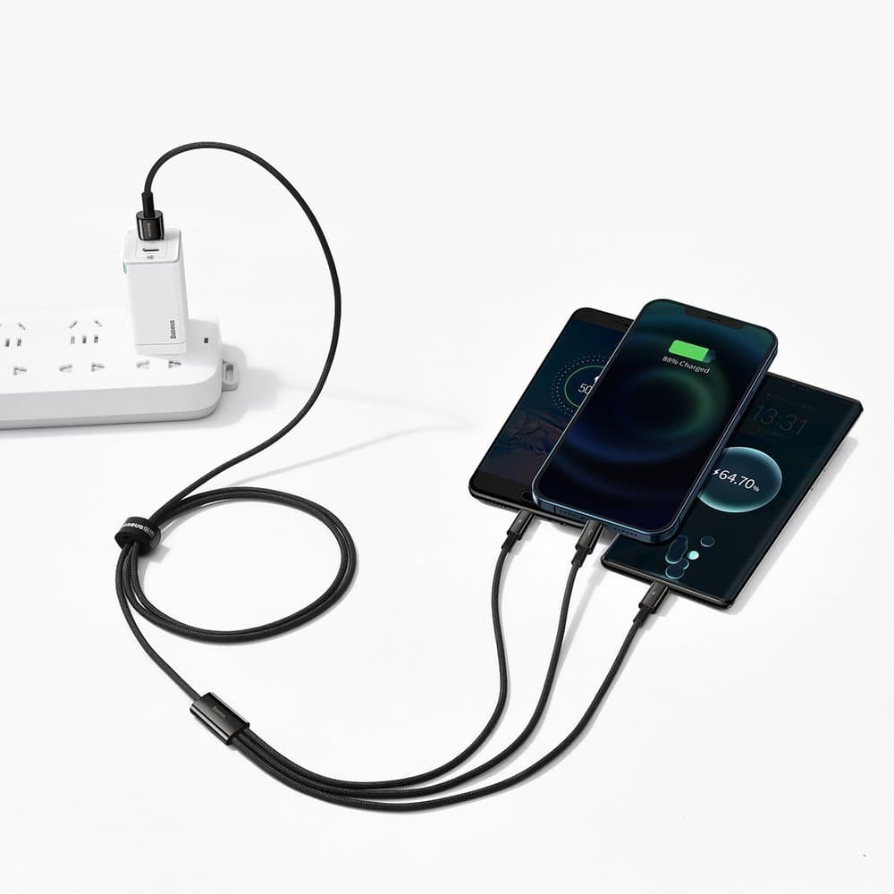 Baseus - datový kabel Tugsten Gold 3v1 (CAMLTWJ-01) - USB na Type-C, Lightning, Micro-USB 3,5A, 1,5m - černý - náhled 4