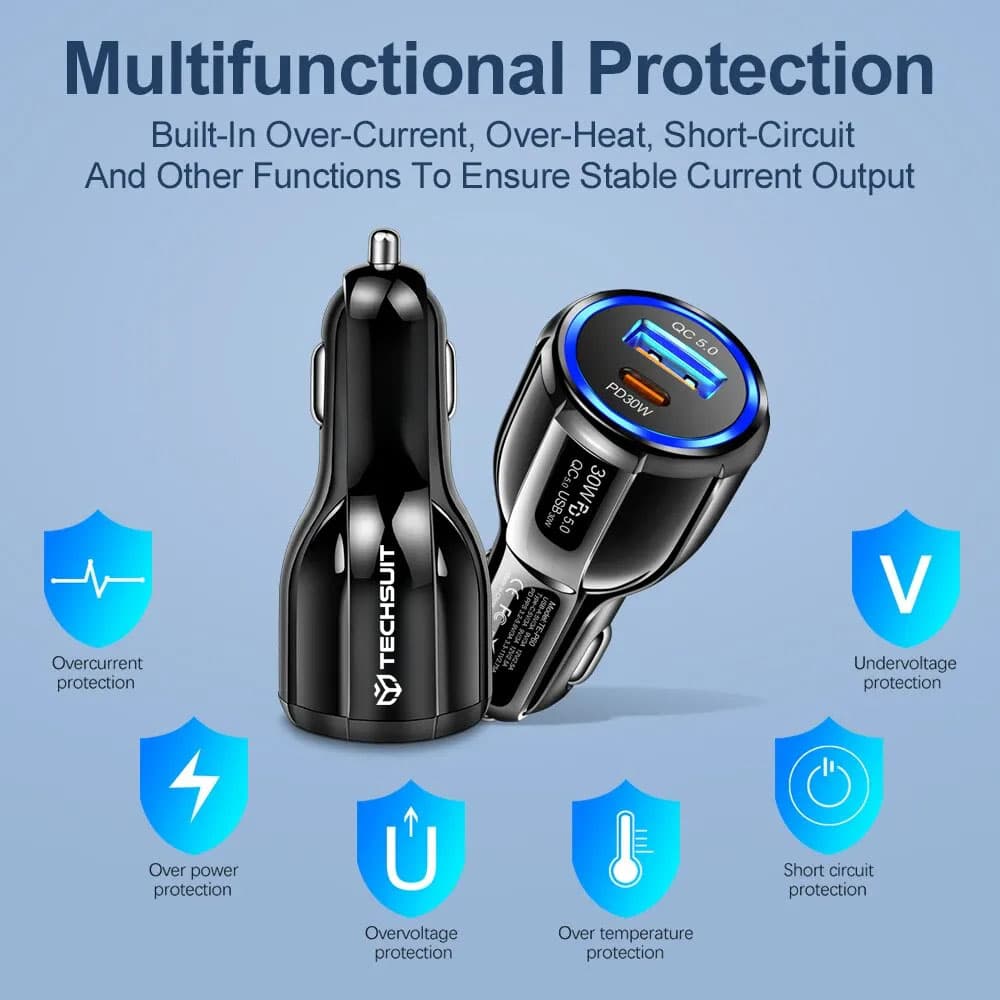 Techsuit Car Charger Premium TE-022 USB-A QC5.0 30W USB-C PD30W 60W LED černá - náhled 4