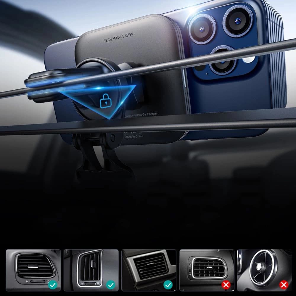 ESR Car Holder s bezdrátovým nabíjením Qi2 HaloLock pro ventilaci černý - náhled 4