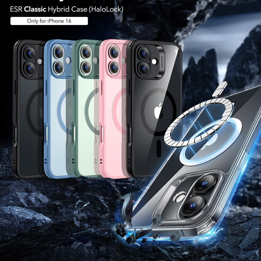 ESR Classic Hybrid HaloLock iPhone 16 Clear Black - náhled 4
