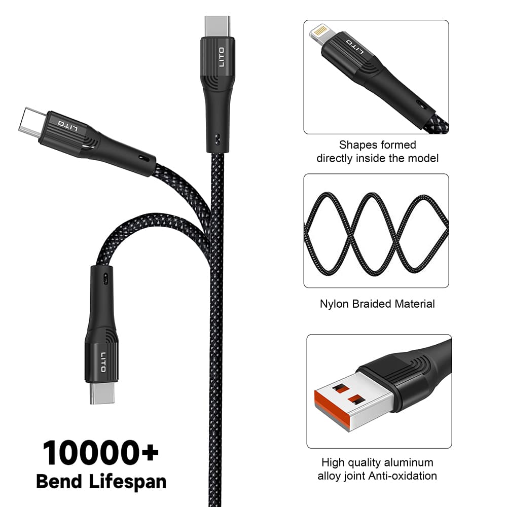 Lito Data Cable LD14 USB na Type-C Rychlonabíjecí 60W 480Mbps Nylon 1m Černá - náhled 4