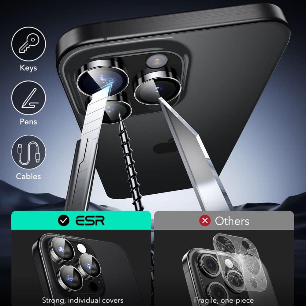 ESR Armorite ochranné kryty na čočky fotoaparátu iPhone 14 Pro/14 Pro Max/15 Pro/15 Pro Max/16 Pro/16 Pro Max/17 Pro/17 Pro Max černé - náhled 4