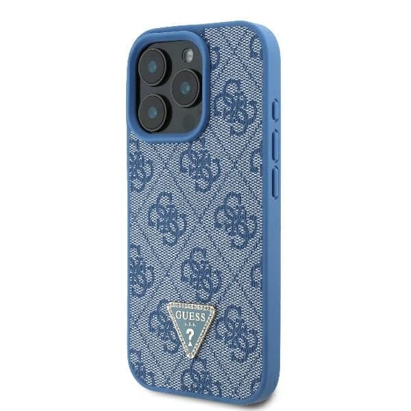 Guess Leather Metal Logo Strass Crossbody iPhone 16 Pro modrá - náhled 4