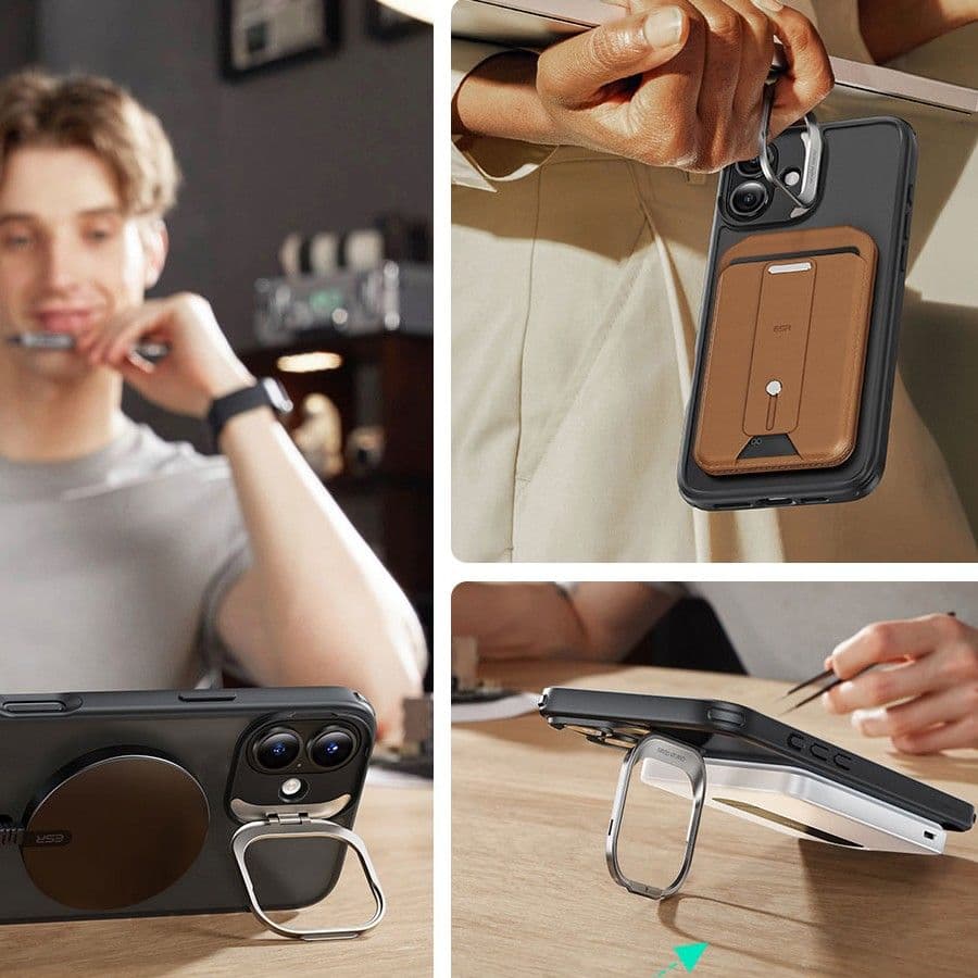 ESR Classic Hybrid HaloLock Kickstand + Tvrzené sklo iPhone 16 matná černá - náhled 4