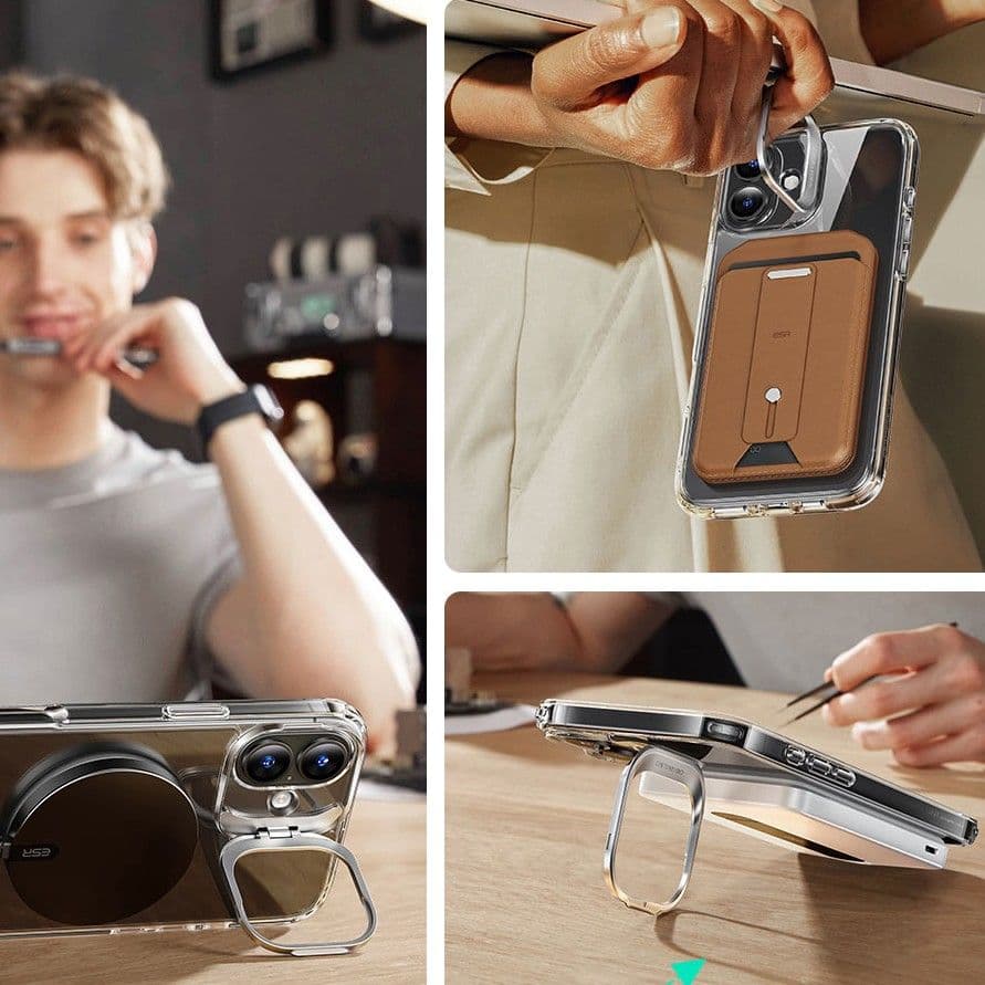 ESR Classic Hybrid HaloLock Kickstand + Tvrzené sklo iPhone 16 Plus čirý - náhled 4